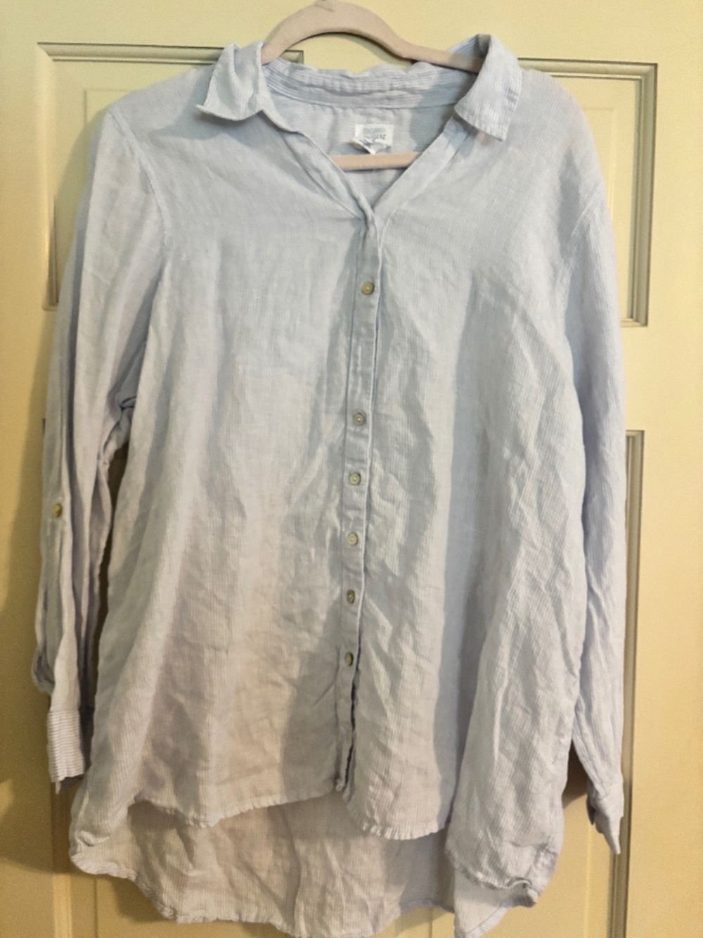 Sigrid Olsen white with blue stripe button down Linen shirt/ blouse